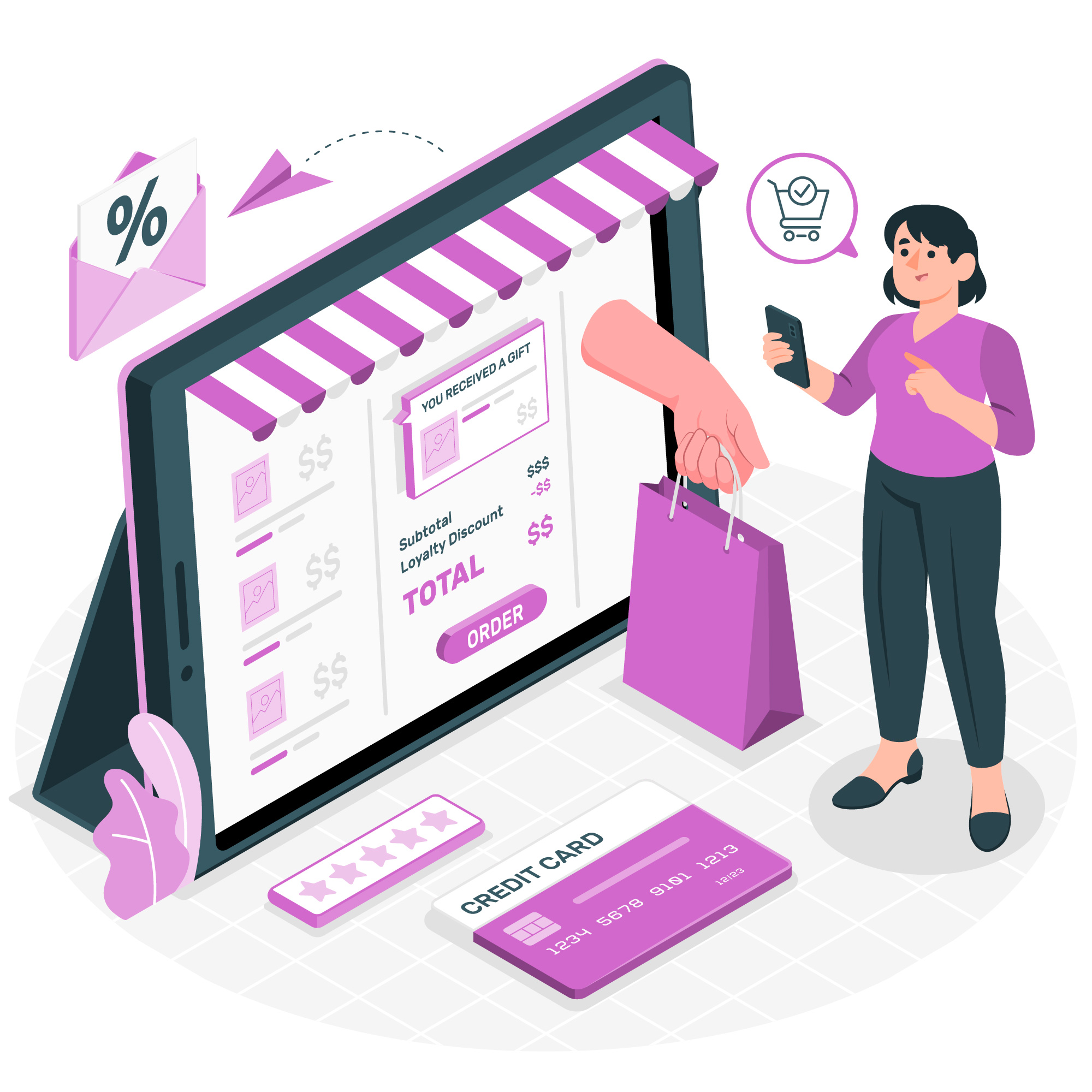 Nowoczesne sklepy internetowe – kobieta składająca zamówienie przez internet.